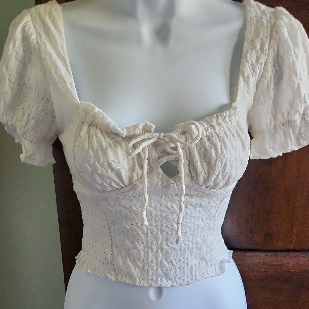 Elegant Cream Lace-Up Women's Top